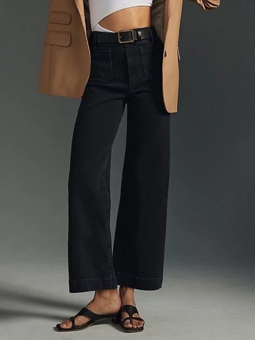 Pilcro Anthropologie Women's 31 Black High Rise Wide Leg Crop Culottes Jeans